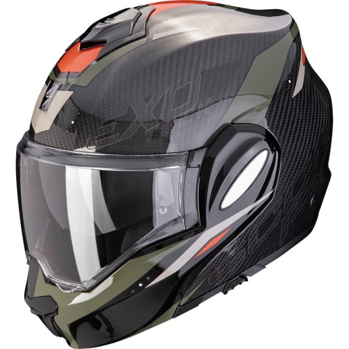 [SCORPION EXO] Мотошлем EXO-TECH EVO CARBON ROVER, цвет Черный/Зеленый фото в интернет-магазине FrontFlip.Ru
