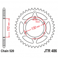 Звезда задняя (ведомая), (сталь) для 520 цепи, 45 зубьев (JT 486.45)