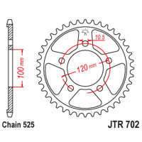 Звезда задняя (ведомая), (сталь) для 525 цепи, 44 зубьев (JT 702.44)