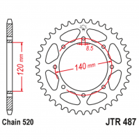 Звезда задняя (ведомая), (сталь) для 520 цепи, 47 зубьев (JT 487.47)