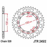 Звезда задняя (ведомая), (сталь) для 520 цепи, 42 зубьев (JT 245/2.42)