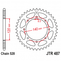 Звезда задняя (ведомая), (сталь) для 520 цепи, 44 зубьев (JT 487.44)