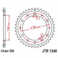 Звезда задняя (ведомая), (сталь) для 530 цепи, 45 зубьев (JT 1340.45)