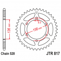 Звезда задняя (ведомая), (сталь) для 520 цепи, 46 зубьев (JT 817.46)