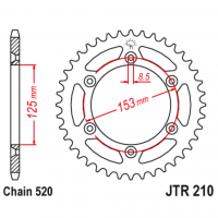 Звезда задняя (ведомая), (сталь) для 520 цепи, 47 зубьев (JT 210.47)