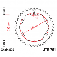 Звезда задняя (ведомая), (сталь) для 525 цепи, 41 зубьев (JT 761.41)