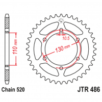 Звезда задняя (ведомая), (сталь) для 520 цепи, 44 зубьев (JT 486.44)