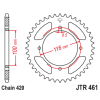 Звезда задняя (ведомая), (сталь) для 420 цепи, 51 зубьев (JT 461.51)