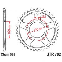 Звезда задняя (ведомая), (сталь) для 525 цепи, 40 зубьев (JT 702.40)