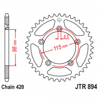 Звезда задняя (ведомая), (сталь) для 420 цепи, 46 зубьев (JT 894.46)
