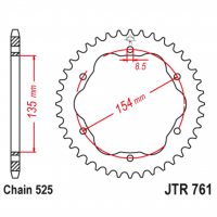 Звезда задняя (ведомая), (сталь) для 525 цепи, 39 зубьев (JT 761.39)