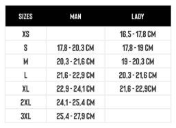 Таблица размеров мотоперчатки LS2