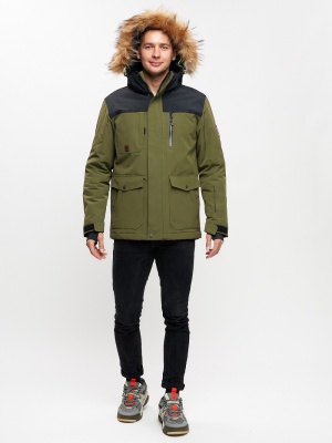 Куртка зимняя MTFORCE мужская удлиненная с мехом цвета хаки 2155-1Kh фото в интернет-магазине FrontFlip.Ru