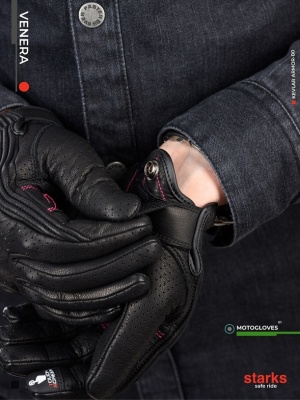 STARKS Мотоперчатки Venera (перфорированная кожа), жен., Черный/Розовый фото в интернет-магазине FrontFlip.Ru