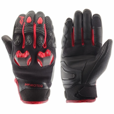 MOTEQ Перчатки кожаные Stinger Черный/Красный фото в интернет-магазине FrontFlip.Ru