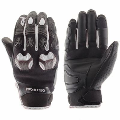 MOTEQ Перчатки кожаные Stinger Черный/Белый фото в интернет-магазине FrontFlip.Ru