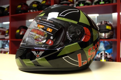 Мотошлем LS2  FF351 CORPS BLACK GREEN фото в интернет-магазине FrontFlip.Ru