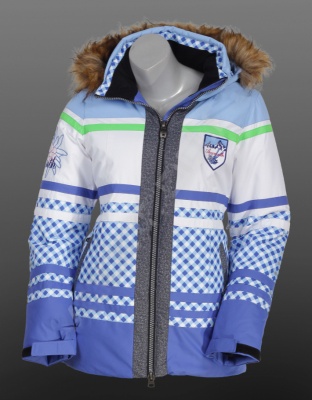 Женская горнолыжная куртка Azimuth синяя с мехом фото в интернет-магазине FrontFlip.Ru