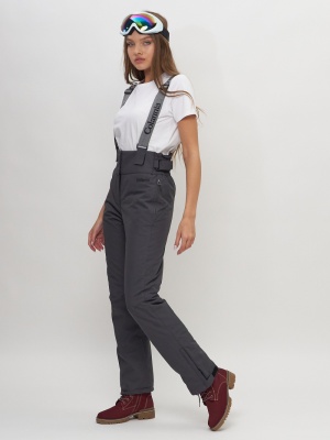 Полукомбинезон брюки горнолыжные женские темно-серого цвета 66215TC фото в интернет-магазине FrontFlip.Ru