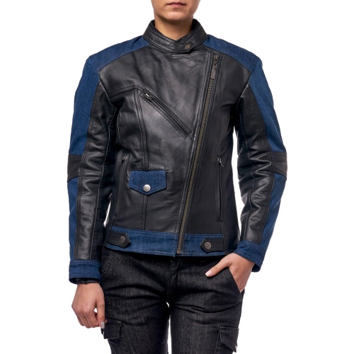 MOTEQ Куртка женская Teacher Jeans, кожа-джинса Черный/Синий фото в интернет-магазине FrontFlip.Ru