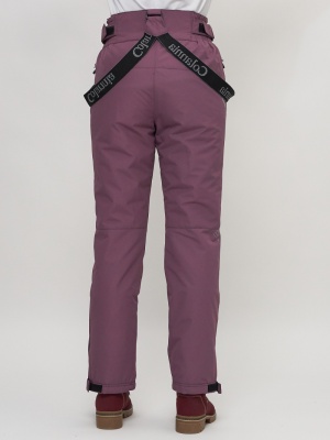 Полукомбинезон брюки горнолыжные женские темно-фиолетового цвета 66215TF фото в интернет-магазине FrontFlip.Ru