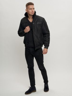 Куртка классическая с мехом мужская черного цвета 2917Ch фото в интернет-магазине FrontFlip.Ru