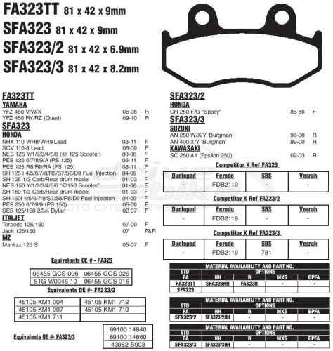 [EBC] Тормозные колодки для скутера SFA323/3HH фото в интернет-магазине FrontFlip.Ru