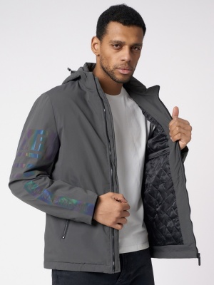 Куртка мужская с капюшоном темно-серого цвета 88602TC фото в интернет-магазине FrontFlip.Ru