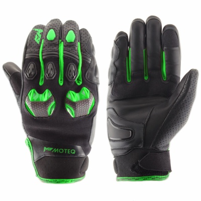 MOTEQ Перчатки кожаные Stinger Черный/Зелёный фото в интернет-магазине FrontFlip.Ru