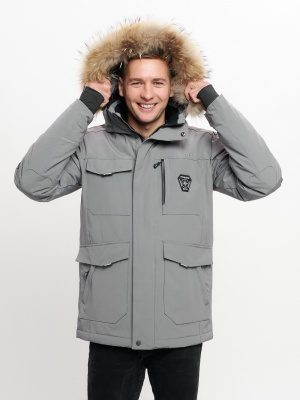 Куртка зимняя мужская удлиненная с мехом хаки цвета 2159-1Sr фото в интернет-магазине FrontFlip.Ru