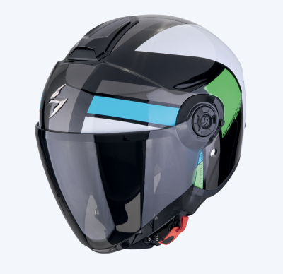 [SCORPION EXO] Мотошлем CITY II BLUR, цвет Черный/Зеленый/Голубой фото в интернет-магазине FrontFlip.Ru