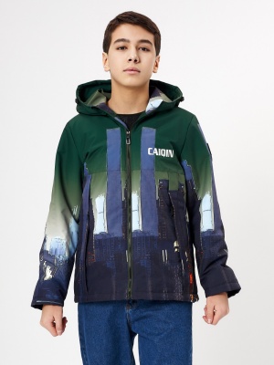 Куртка демисезонная для мальчика темно-зеленого цвета 1168TZ фото в интернет-магазине FrontFlip.Ru