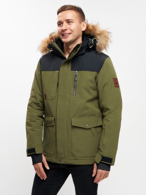 Куртка зимняя MTFORCE мужская удлиненная с мехом цвета хаки 2155-1Kh фото в интернет-магазине FrontFlip.Ru