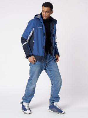 Куртка спортивная мужская с капюшоном синего цвета 3589S фото в интернет-магазине FrontFlip.Ru