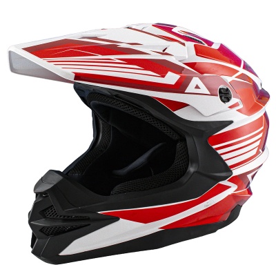 Шлем кроссовый ATAKI JK801A Legacy, красный/белый глянцевый фото в интернет-магазине FrontFlip.Ru