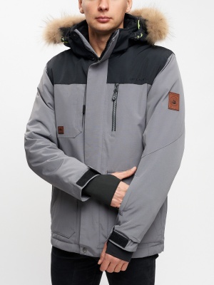 Куртка зимняя MTFORCE мужская удлиненная с мехом серого цвета 2155-1Sr фото в интернет-магазине FrontFlip.Ru