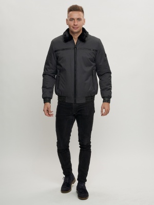 Куртка классическая с мехом мужская темно-серого цвета 2917TC фото в интернет-магазине FrontFlip.Ru
