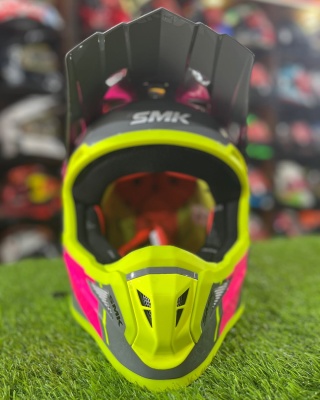 Шлем SMK ALLTERRA X-POWER, цвет жёлтый неон/серый/фуксия фото в интернет-магазине FrontFlip.Ru