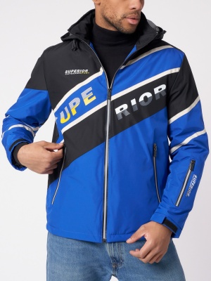 Куртка спортивная мужская с капюшоном синего цвета 3583S фото в интернет-магазине FrontFlip.Ru